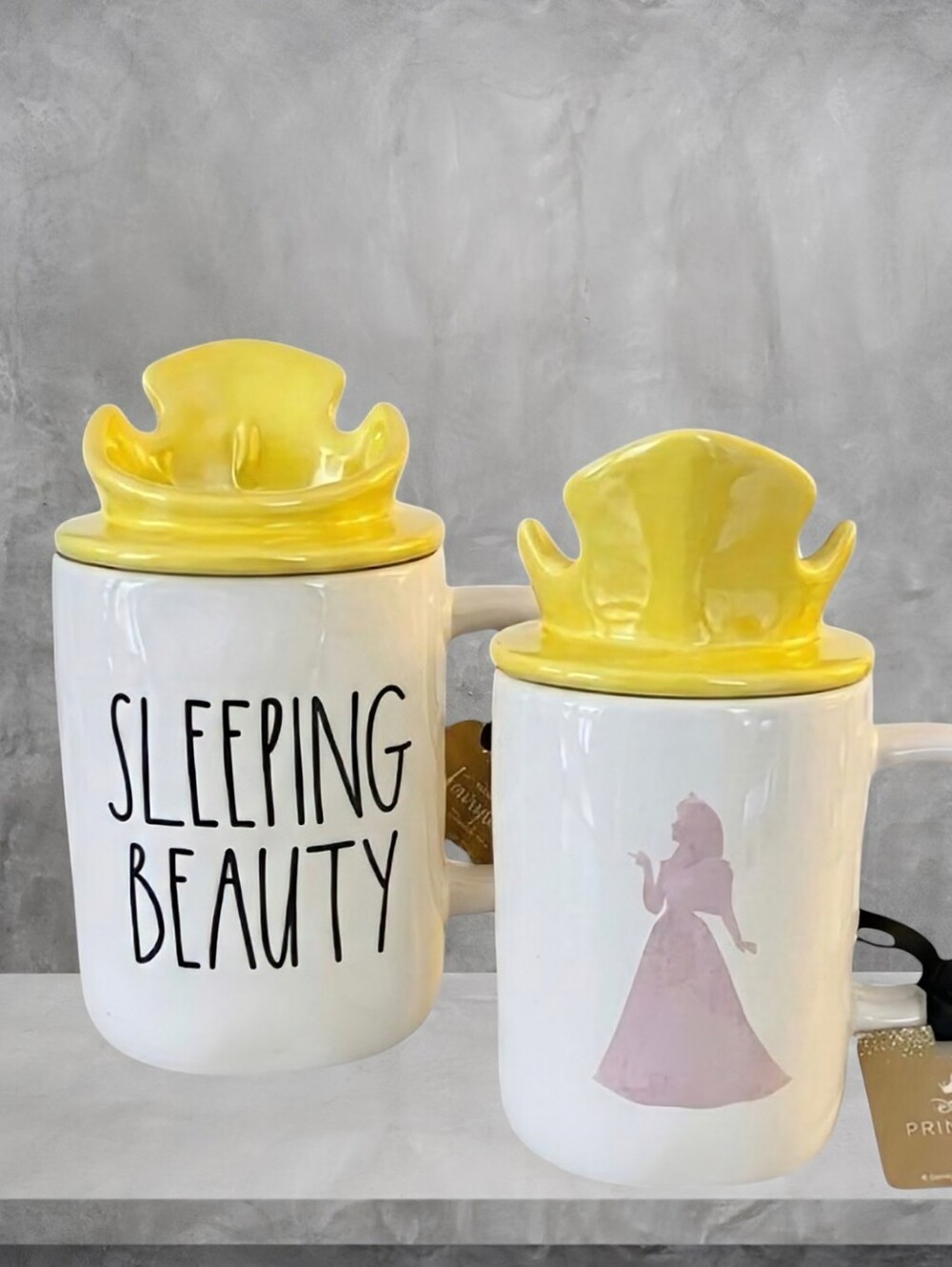 NEW Rae Dunn Double Sided Sleeping Beauty Crown Lidded Mug Set
